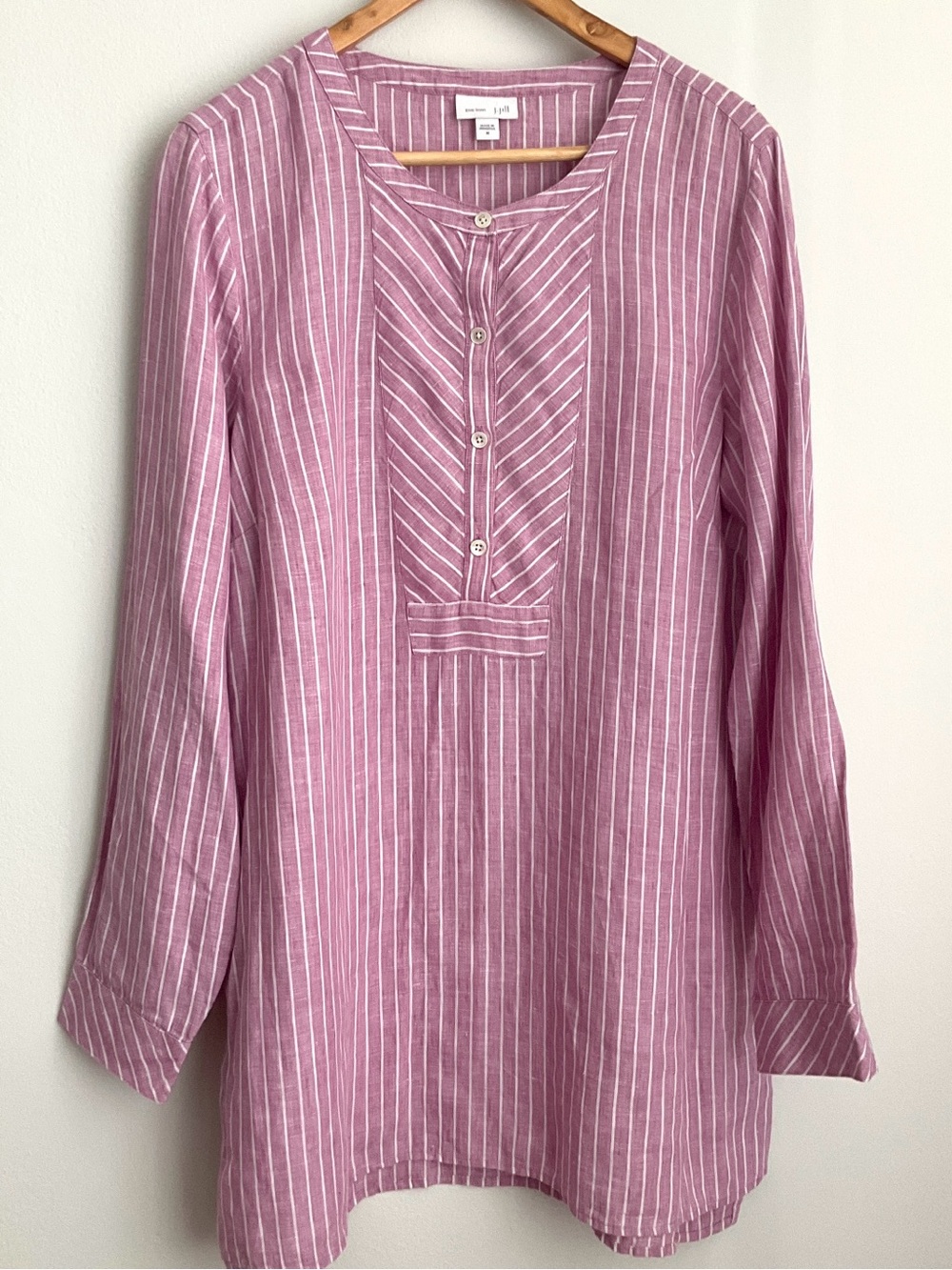 J. Jill Medium Pink White Stripe Button-Placket Tunic 100% Linen